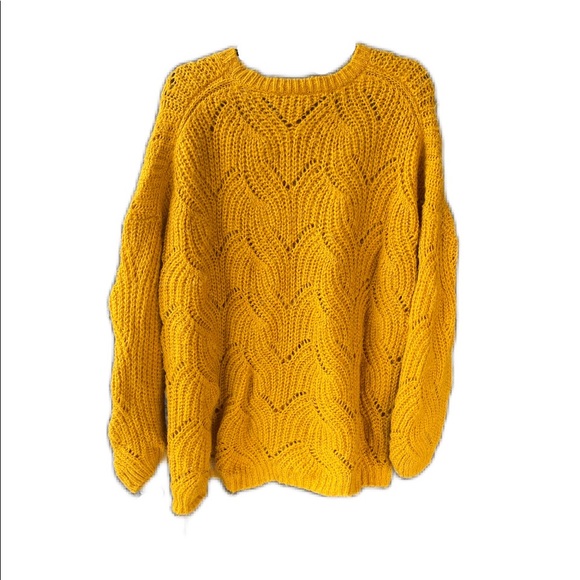 Chunky Oversized Sweater, George, Mustard yellow, Size 3X, Long Sleeve Wooly - Picture 2 of 6